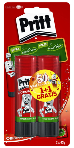 5410091748487 - Lijmstift Pritt 43gr blister à 1 + 1 stuk gratis